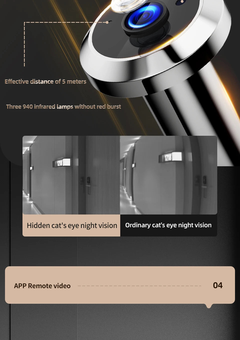 Danmini 4.3-inch Intelligent Cat Eye Mobile App Remote Control Automatic Recording Alarm Ultra Infrared Night Vision Door Bells