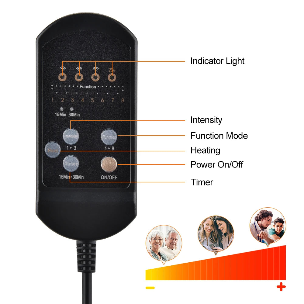 Electric Massager Mat for Back and Neck with Heat Therapy - Black Massage Cushion Tidesmit