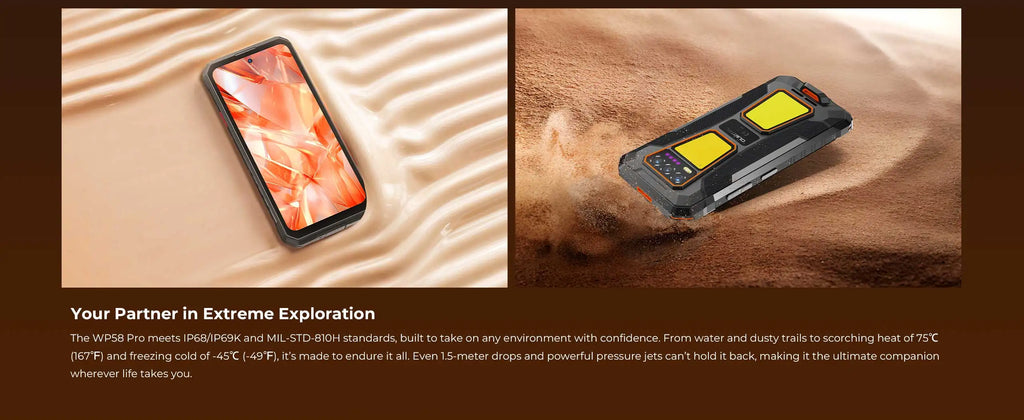 OUKITEL WP58 PRO 5G Rugged Phone 24GB(8+16) RAM + 512 ROM, 6.7'' HD 10000mAh 33W Android 15 NFC Cellphone with Dual Camping Lamp