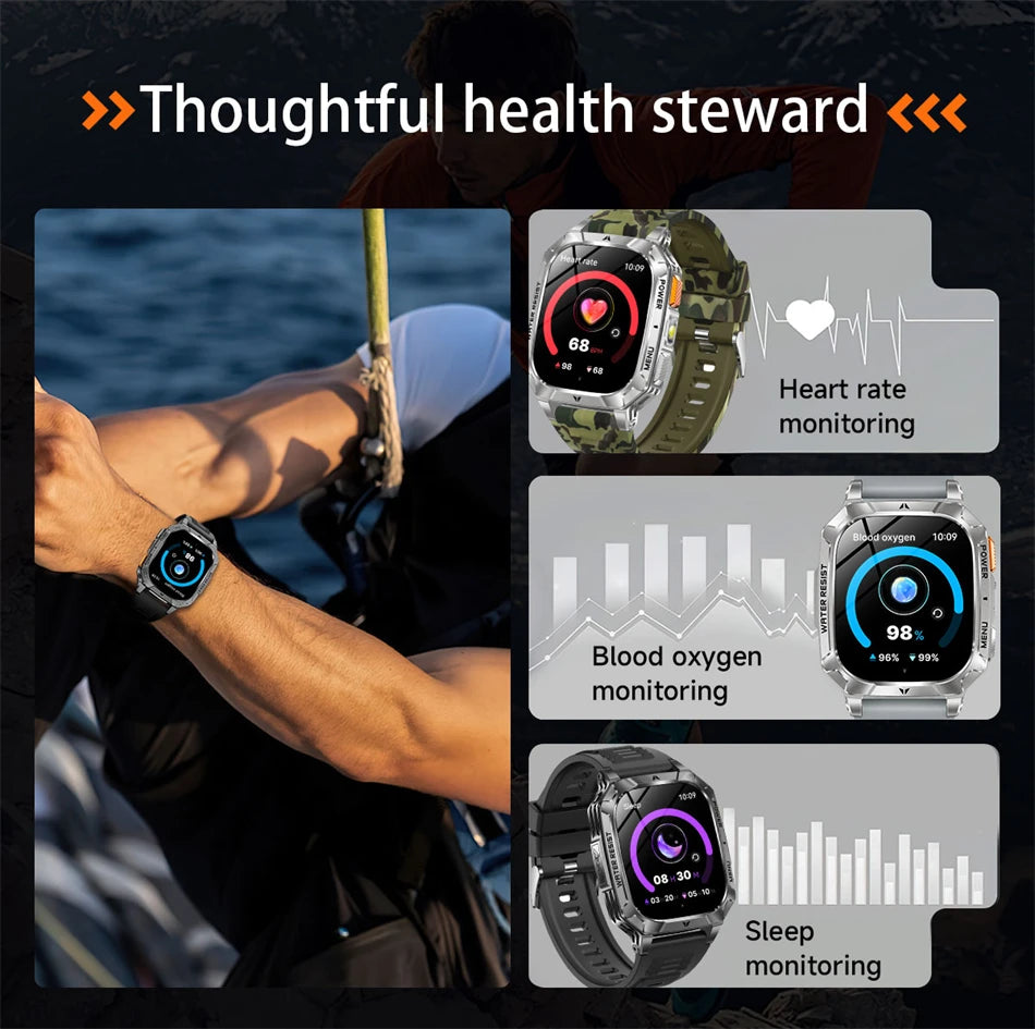 2026 New Hot flashlight Men Smartwatch Compass 1400 mAh BT call GPS fitness IP68 Waterproof Fashion Smartwatch For holiday Gifts