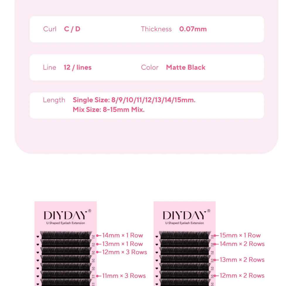 DIYDAY U-shaped Eyelash Extension Easy to Apply 3D Volume False Lashes Natural Wispy U YY Shape Faux Mink Eyelashes for