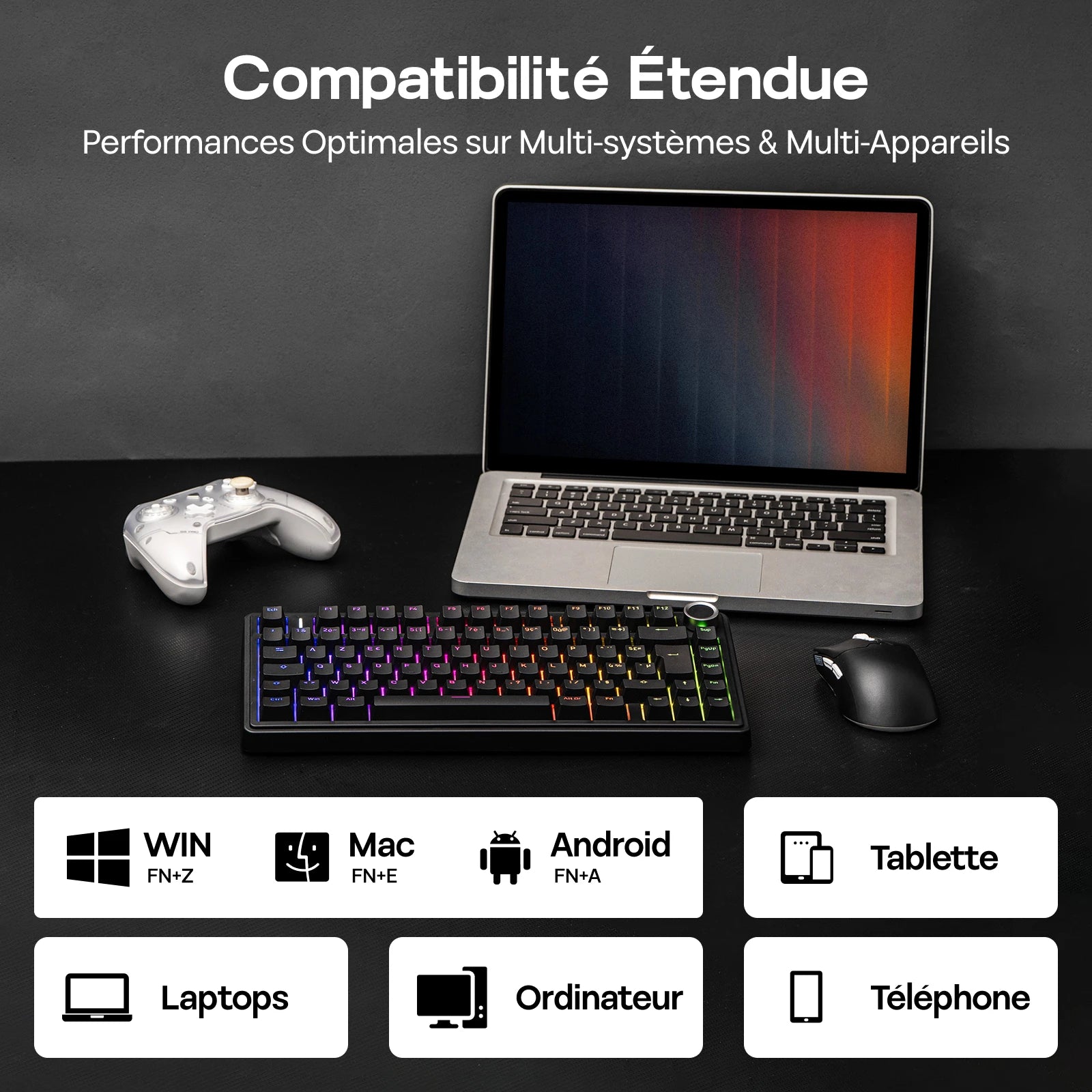 ISO-FR Layout AULA F75 75% AZERTY French Layout Wired/Bluetooth/2.4G Wireless Mechanical Gaming Keyboard RGB Backlighting 4000mAh Battery For Win/Mac