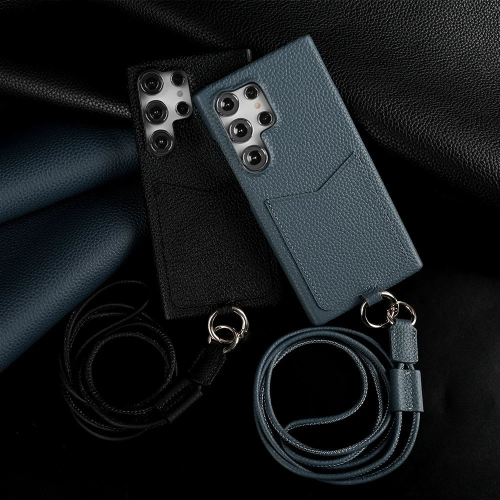 Genuine Leather Samsung Galaxy S24 Ultra Case with Adjustable Lanyard Tidesmit