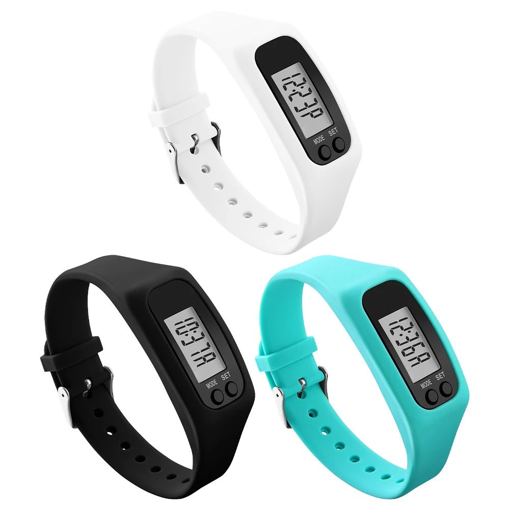 LED Pedometer Bracelet Step Counter Watch 12/24H Time Display Silicone Step Tracker Multi-Function Fitness Watch for Adults kids