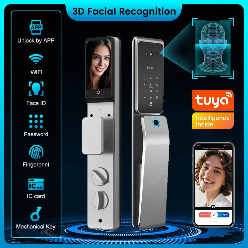 Waterproof  Smart Door Alexa Lock Israel 6590 Mortise Hebrew Tuya Smart Life APP Face Digital Door Lock With Camera