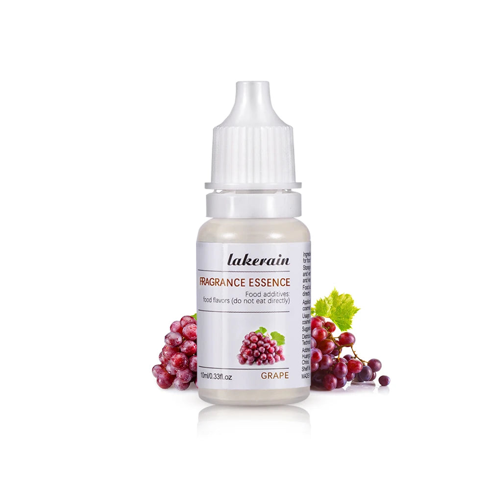 10ml Grape fragrance essence for DIY lip gloss and soap making in a clear squeeze bottle with fresh grape imagery.