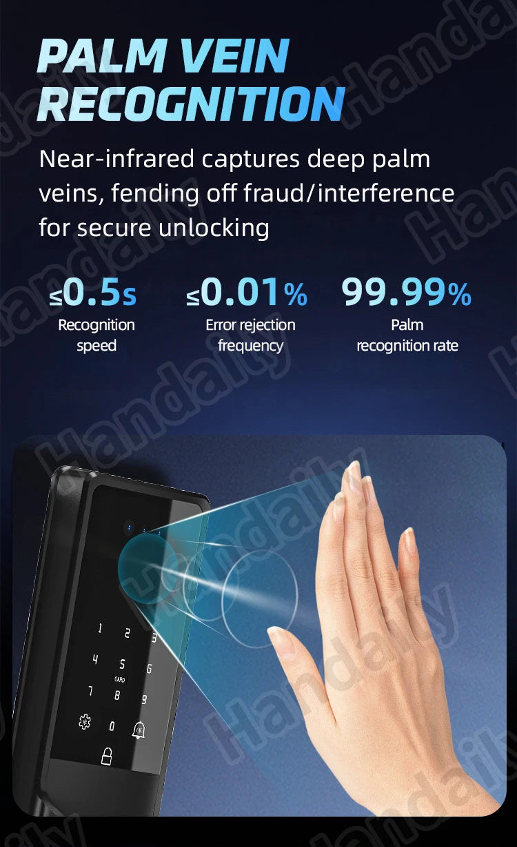 Waterproof Smart Door Lock with Camera Video Monitoring Intercom Palm Vein 3D Face Recognition Tuya Electric Door Lock