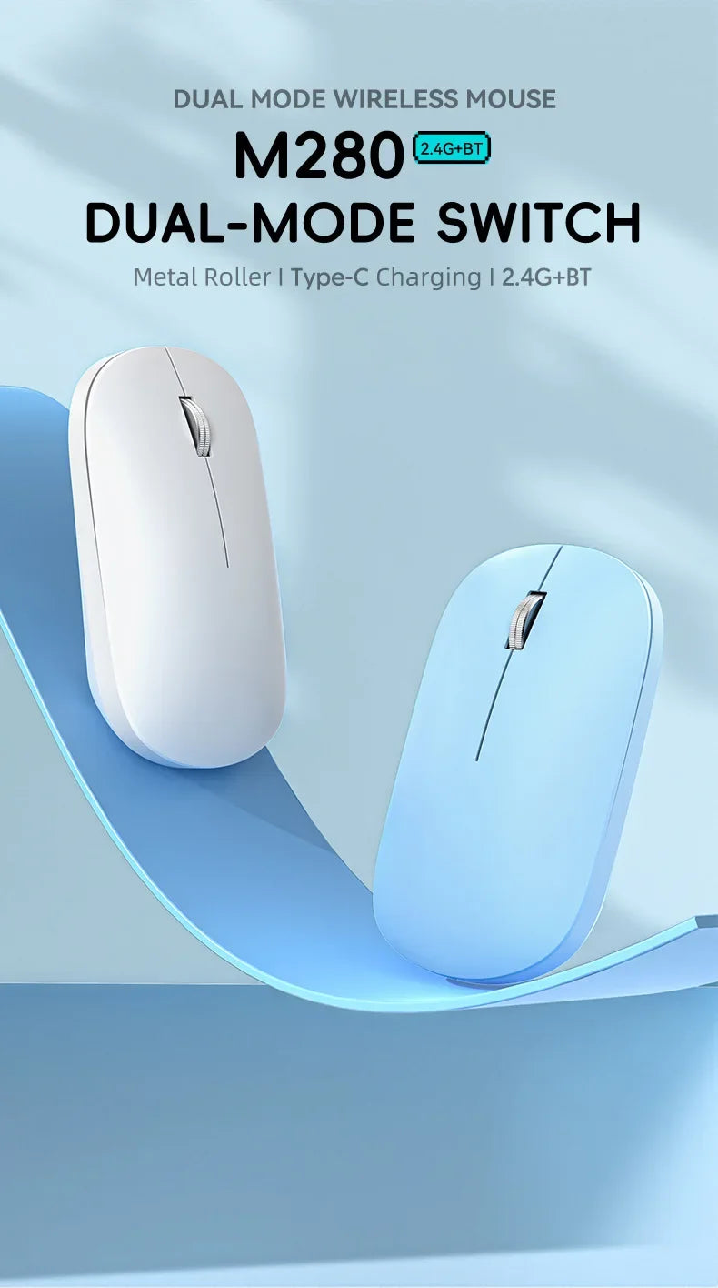 2.4G Wireless Mouse Type-C Rechargeable Bluetooth Mouse 1600DPI Silent Click Portable Office Game No-Noise Mice for PC Laptop