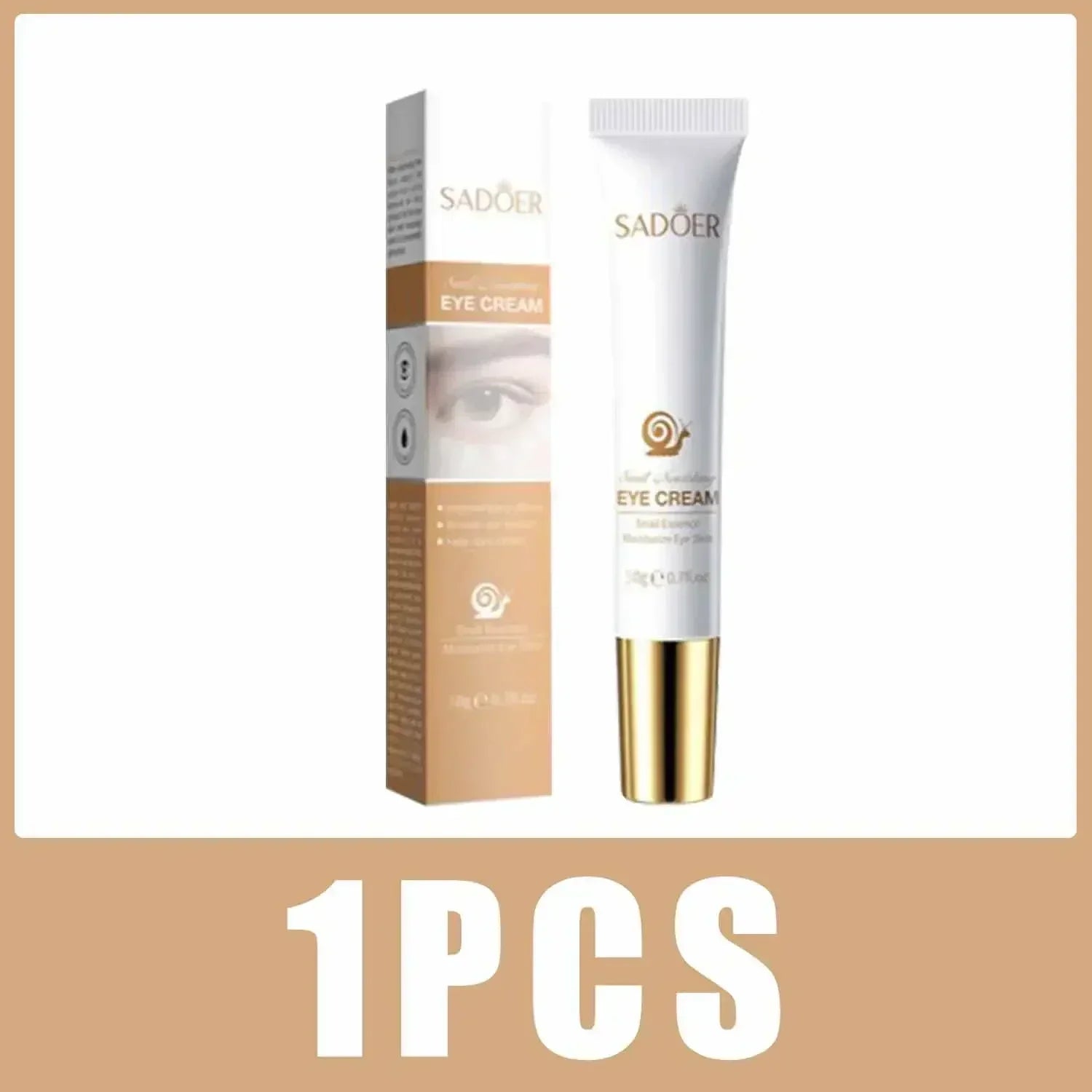 One SADDER eye cream tube with carton packaging, white with gold base