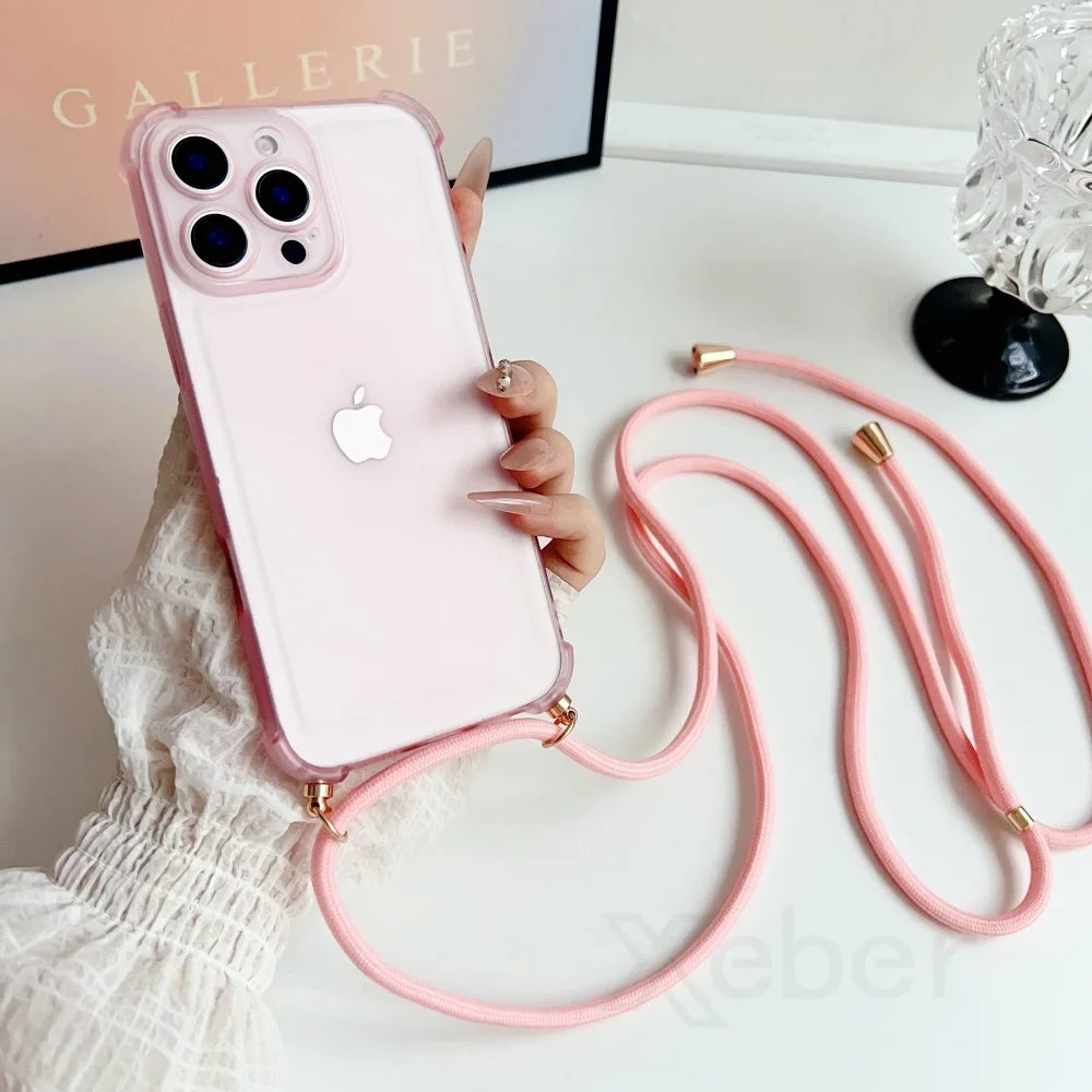Crossbody iPhone Case with Lanyard - Shock-Absorbing Protective Cover Pink Case & Strap Tidesmit