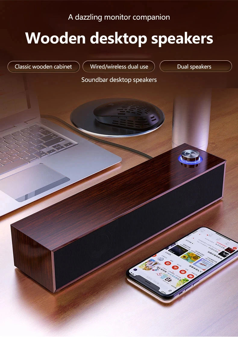 Wooden Computer Speaker with Subwoofer Bass - HiFi Audio System Tidesmit