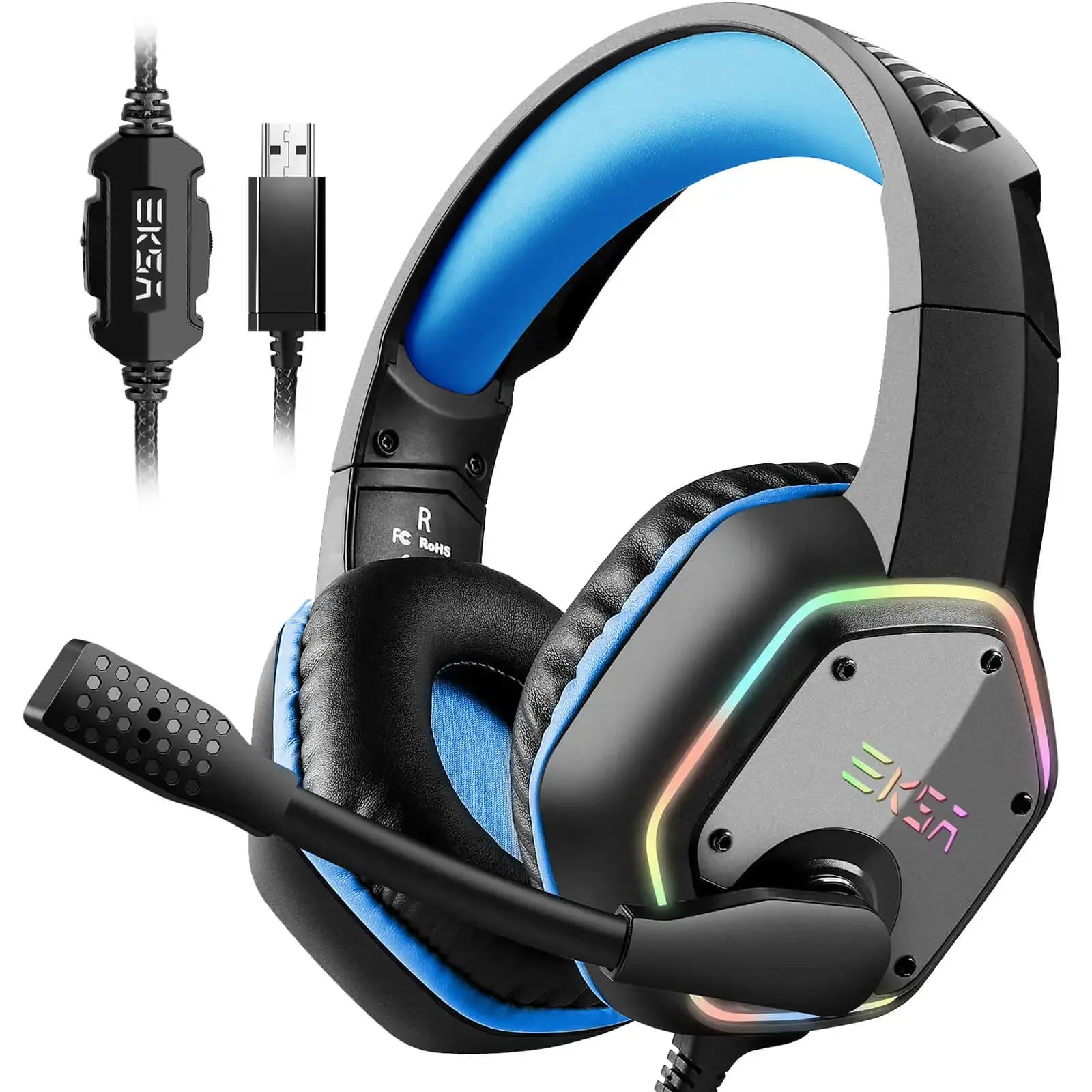 Tidesmit E1000 Gaming Headset with 7.1 Surround Sound - Wired Blue Tidesmit