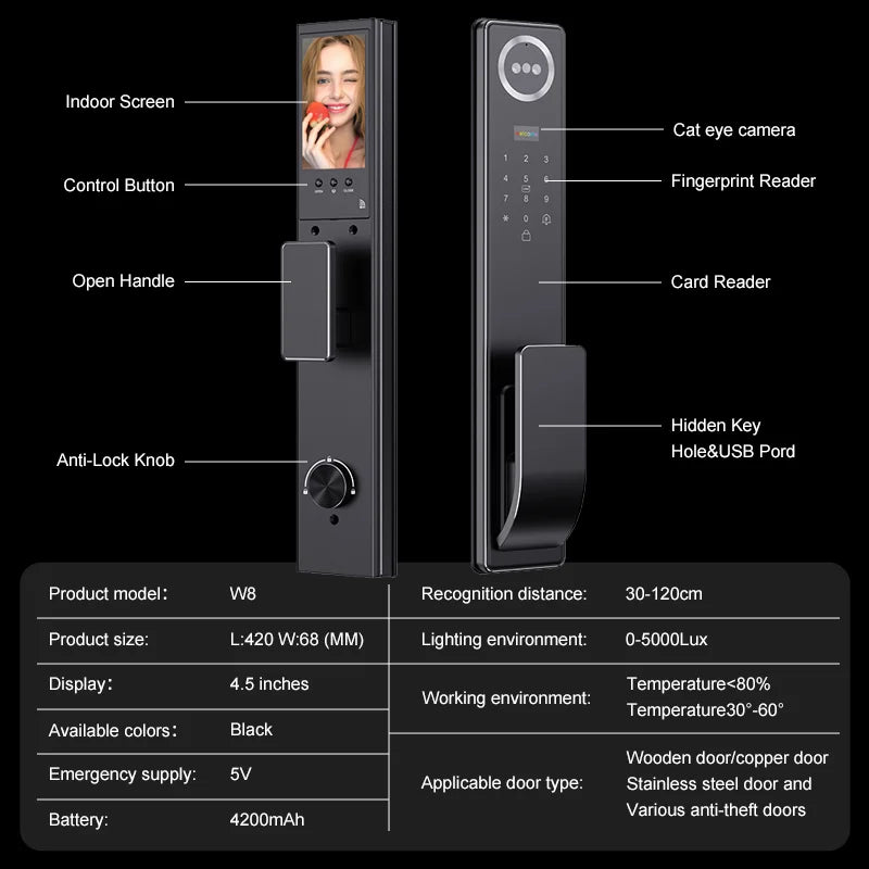 Outdoor Waterproof Lock Wifi Tuya APP Remote Voice Intercom Electronic Door Lock Face Fingerprint Smart Door Lock With Camera