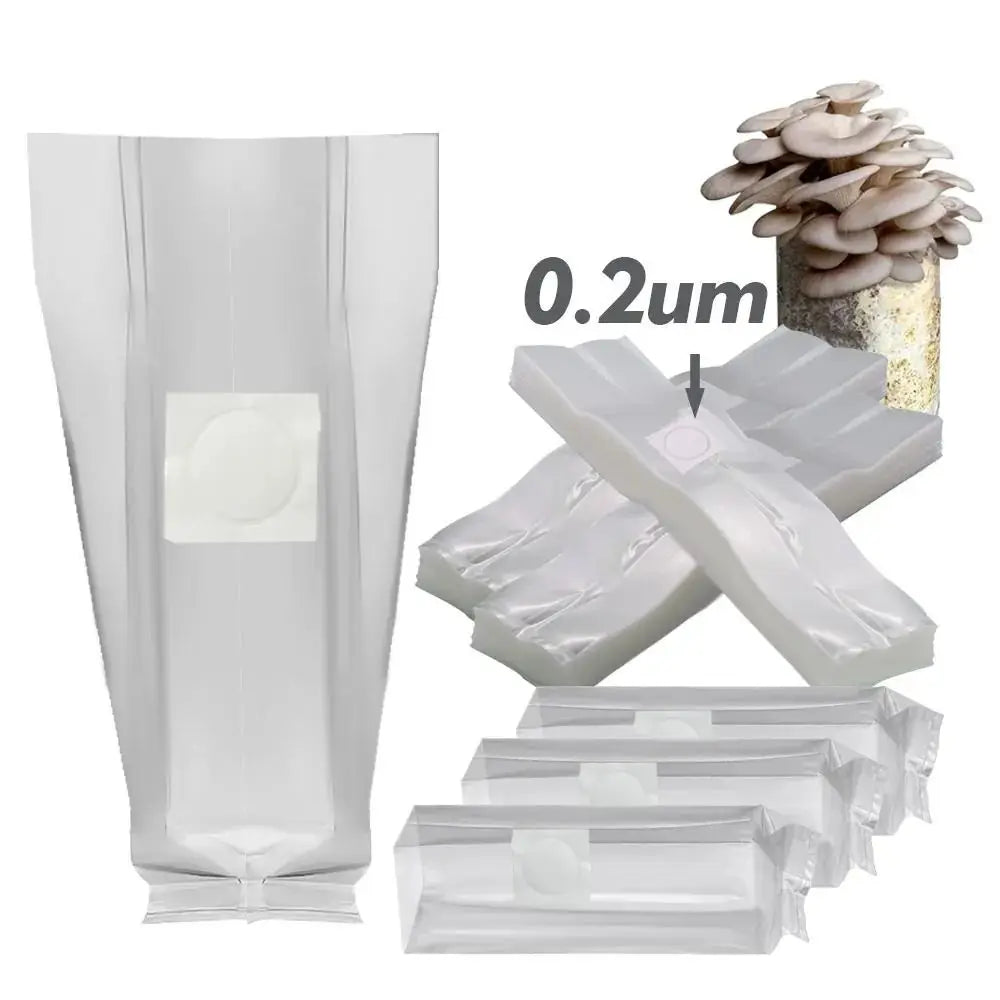 50pcs High Quality PP Mushroom Planting Bag 0.2um Filter Clear Mushroom Spawn Grow Bag Tissue Culture Bag Indoor Gardening