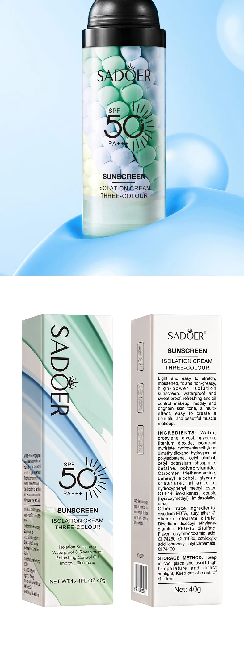 Tidesmit tri-color face makeup primer and color correcting foundation base cream 40g texture close-up
