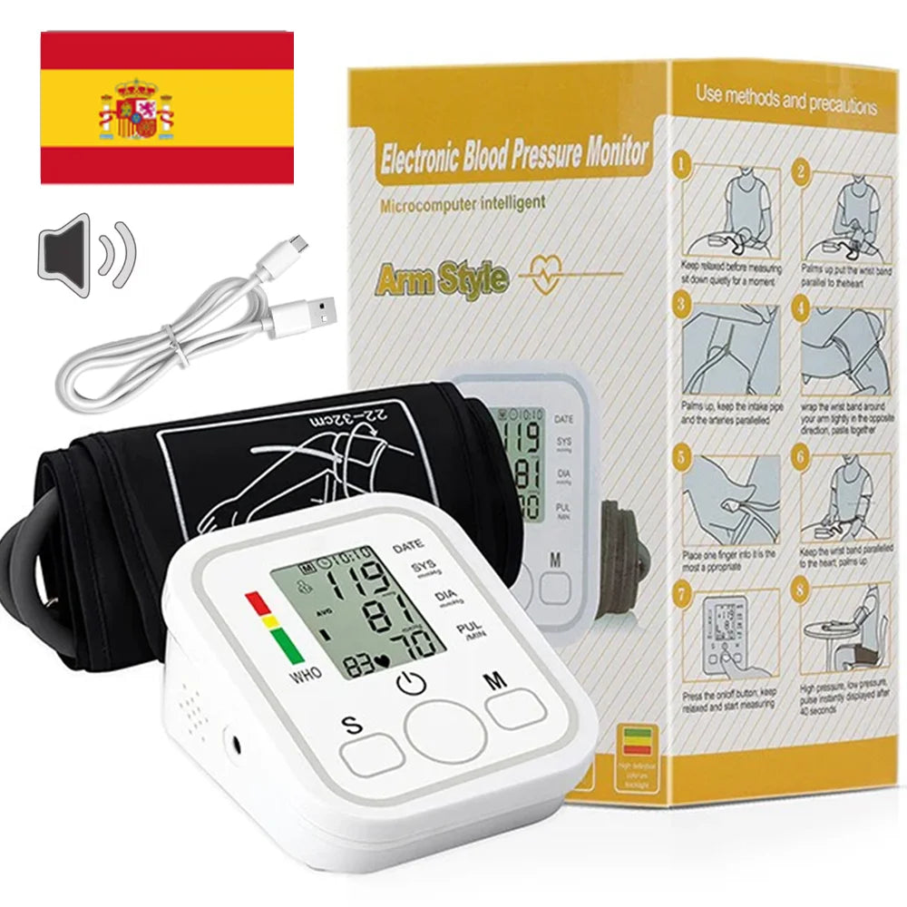 Automatic Digital Arm Blood Pressure Monitor Sphygmomanometer Tonometer Tensiometer Heart Rate Pulse Meter BP Monitor Healthy