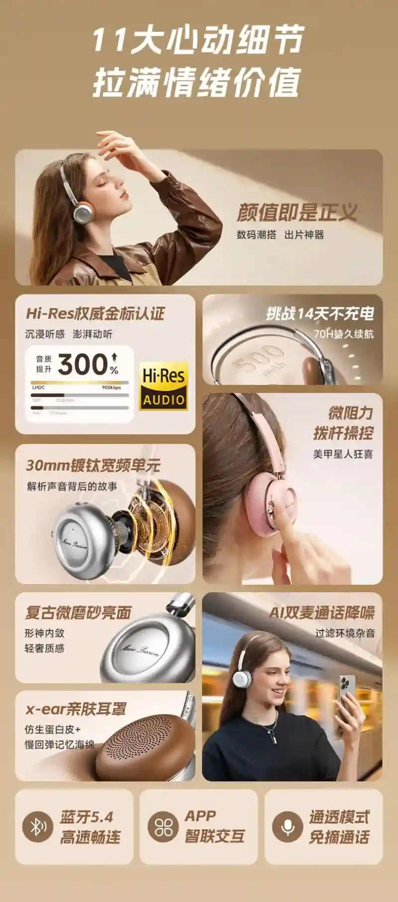 Wireless Bluetooth Gaming Headphones with Active Noise Cancellation Tidesmit