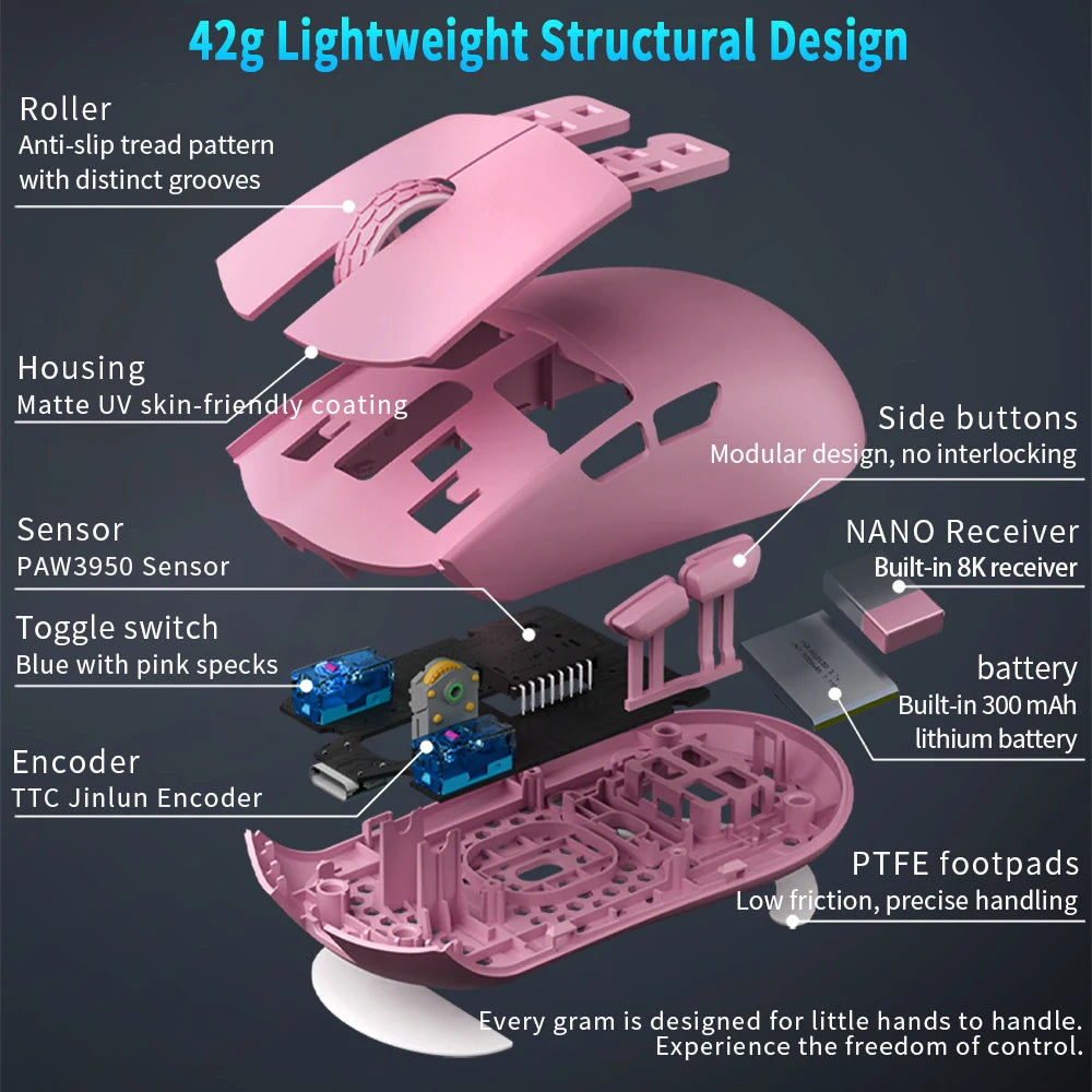 Darmoshark M3 Micro V2 Wireless Gaming Mouse Double 8k Nordic N54L PAW 3950 30000 DPI  Small Hand  Macro Game Mouse Lightweight