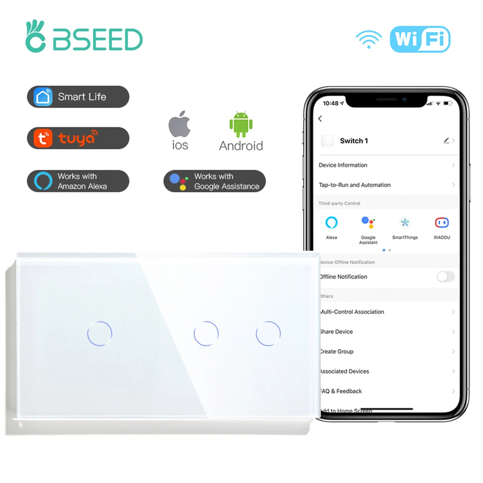 WiFi Smart Light Switch - Glass Touch Panel | Tidesmit Home Automation 1G 2G Tidesmit