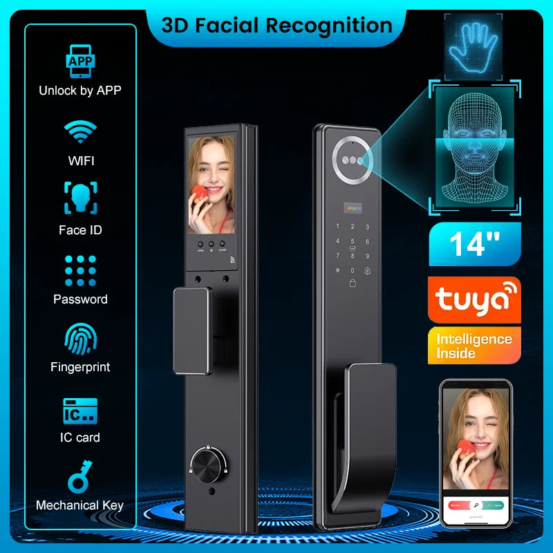 Outdoor Waterproof Lock Wifi Tuya APP Remote Voice Intercom Electronic Door Lock Face Fingerprint Smart Door Lock With Camera