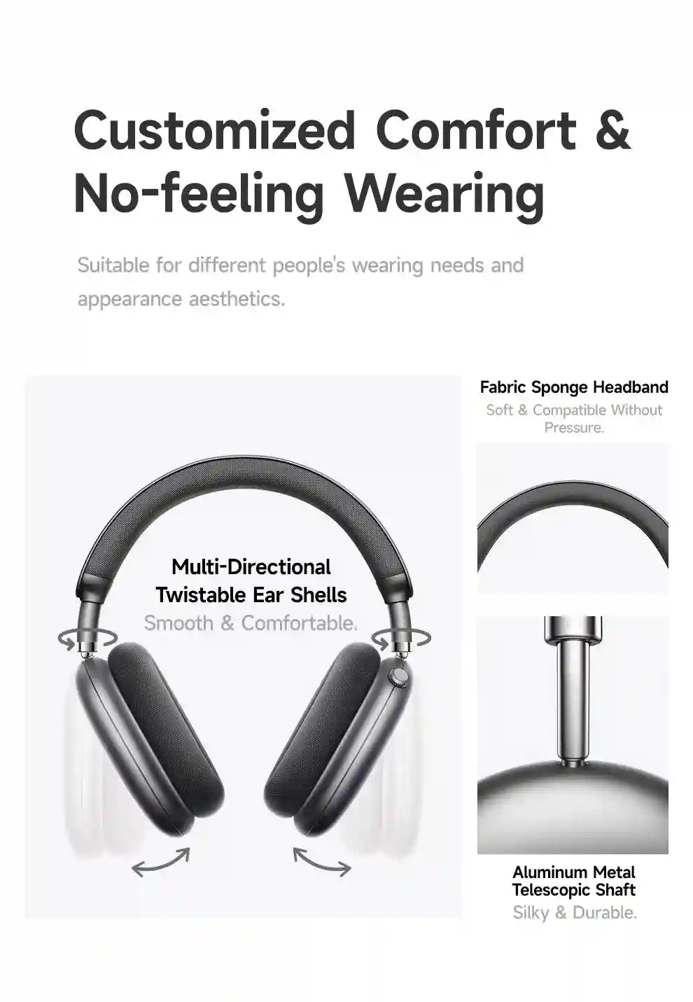 Wireless Noise Cancelling Headphones - Over-Ear 3D Spatial Audio F8 Tidesmit