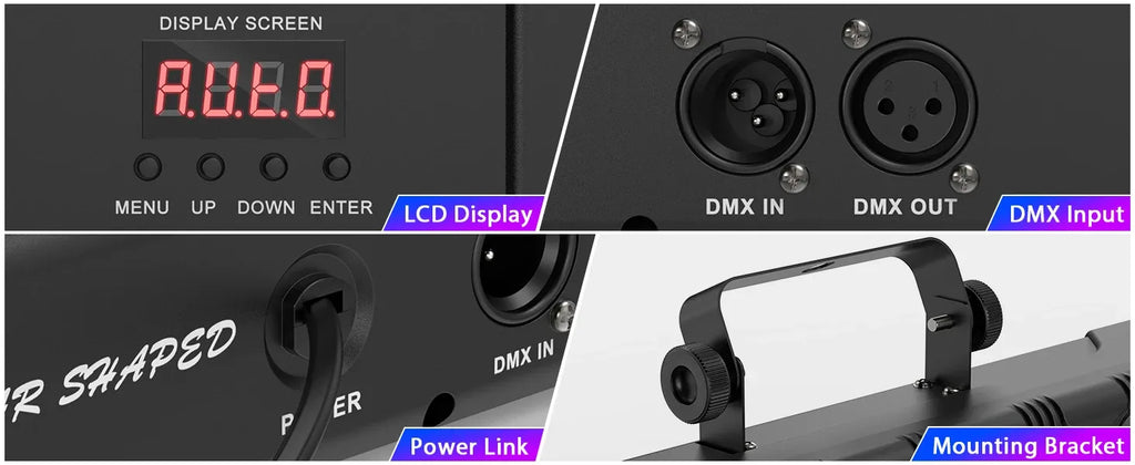 LED stage light bar control panel with LCD display and DMX input/output