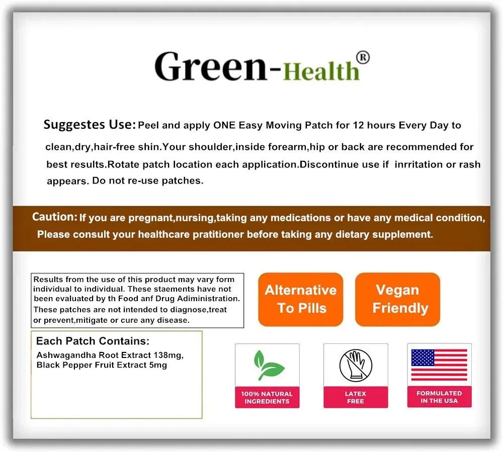 30 Patches Energy Support Ashwagandha Patches – Root for Cognitive & Immune Transdermal