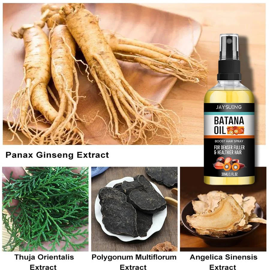 Tidesmit Batana Oil hair growth spray with Panax Ginseng for hair loss treatment and powerful root repair.