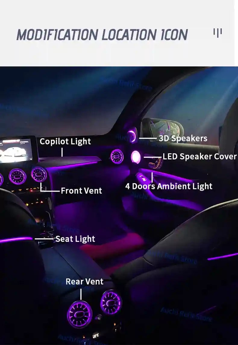 Mercedes-Benz W205 Ambient LED Vents - 64-Color Lighting Kit Tidesmit
