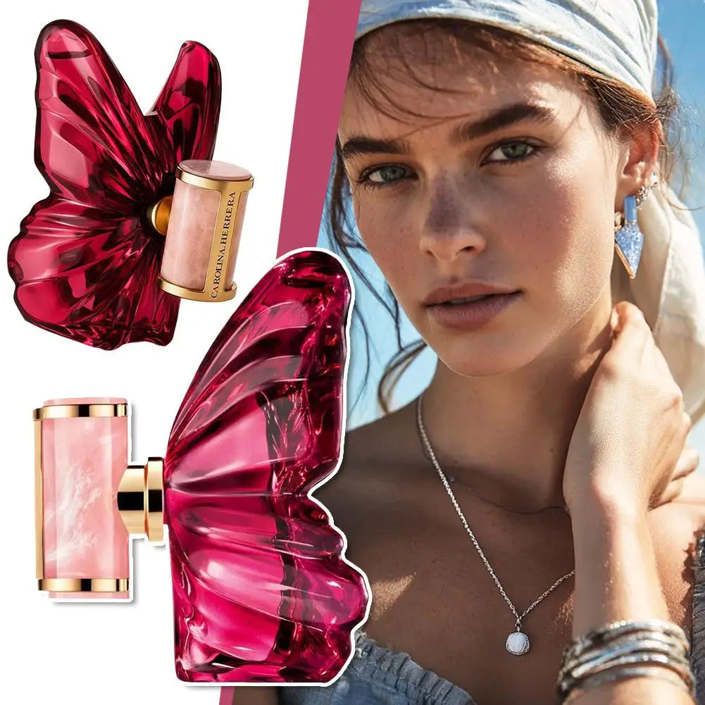 Carolina Herrera Butterfly EDP, floral fruity unisex perfume in a unique red butterfly-shaped glass bottle.