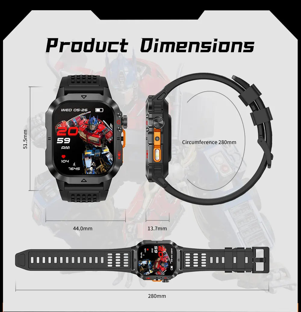 Official Transformers Men Military Smartwatch 1000mAh Big Battery 2.01" HD AMOLED Display Bluetooth Call Waterproof Smart Watch
