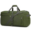 Olive green customizable unisex duffle bag with large capacity, shoe compartment, and heavy-duty straps.