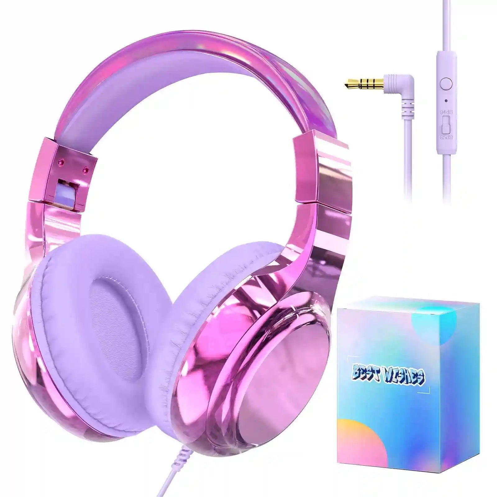 Wired Kids Headphones with Mic | Volume Limited Over-Ear Stereo LightPurple with BOX Tidesmit