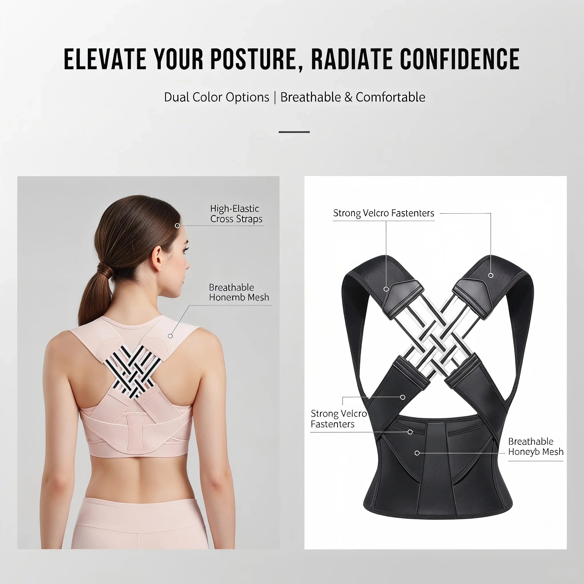 Adjustable Posture Corrector for Men Women, X-Cross Back Brace Shoulder Support Belt, Breathable Lumbar Corrector for Hunchback