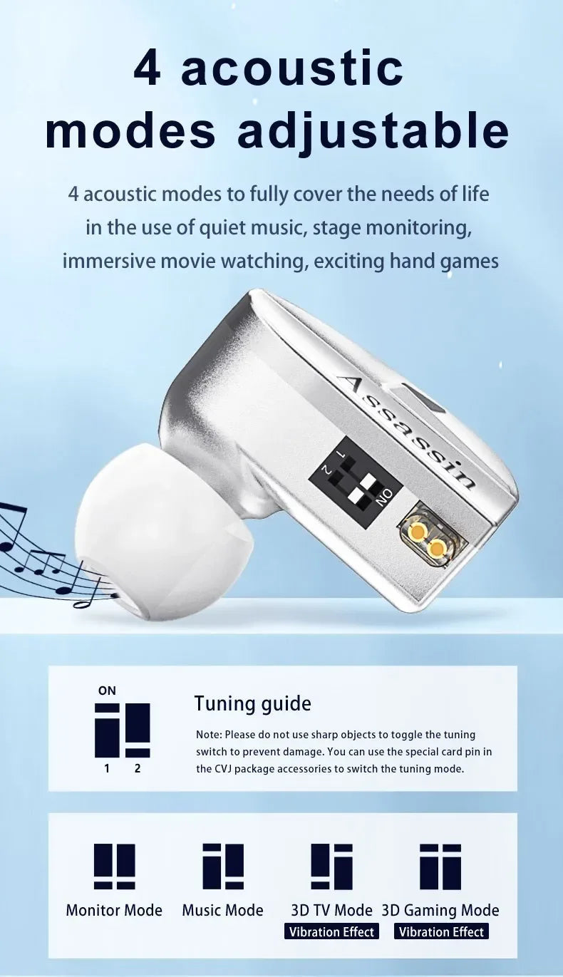 Tidesmit Wired Gaming Earbuds | Hybrid Dual Driver HiFi IEMs | Silver Tidesmit