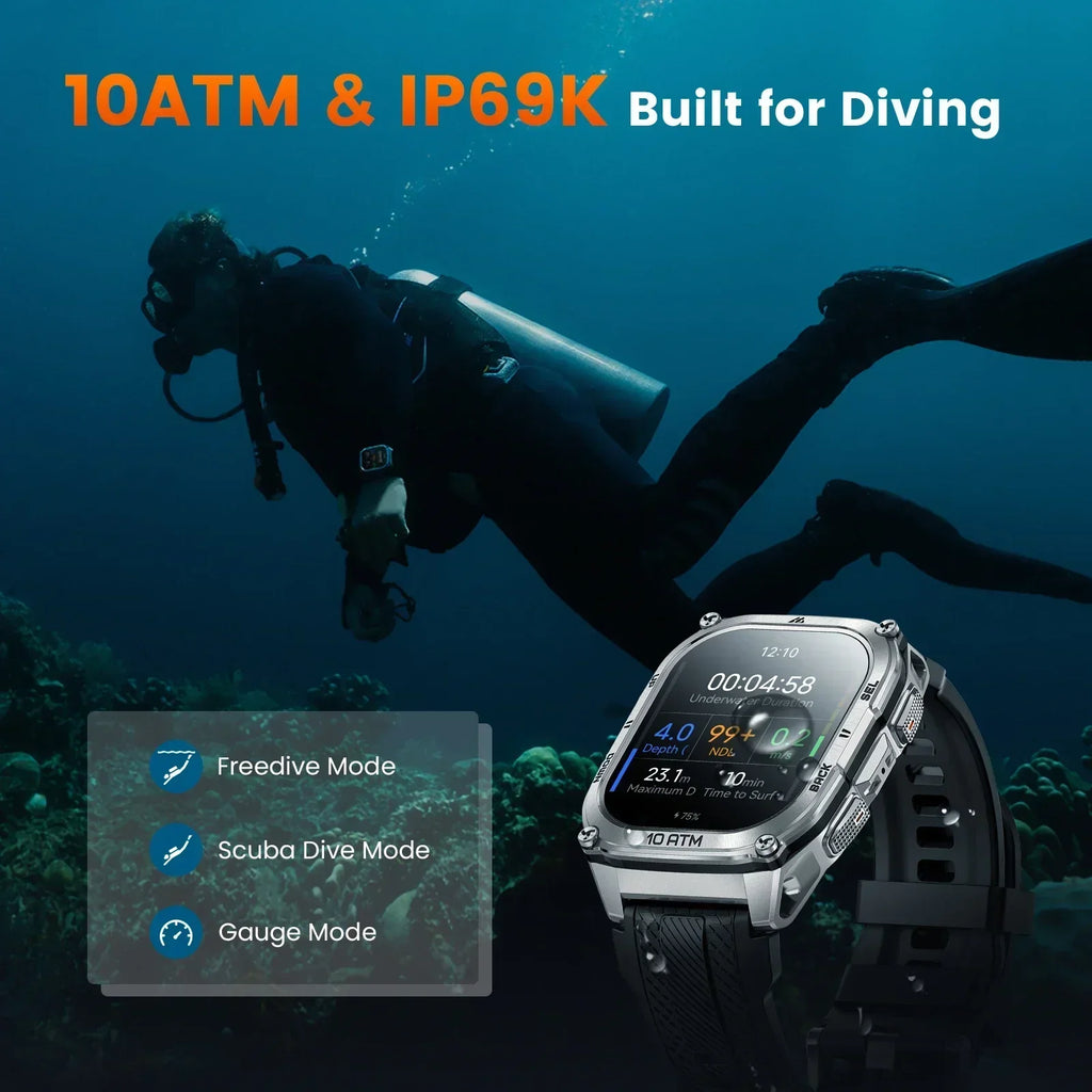 2025 KOSPET Tank M4 Rugged Smart Watch Stainless Steel GPS Offline Maps 10ATM 45M Freediving 24/7 Health Monitor for Android iOS