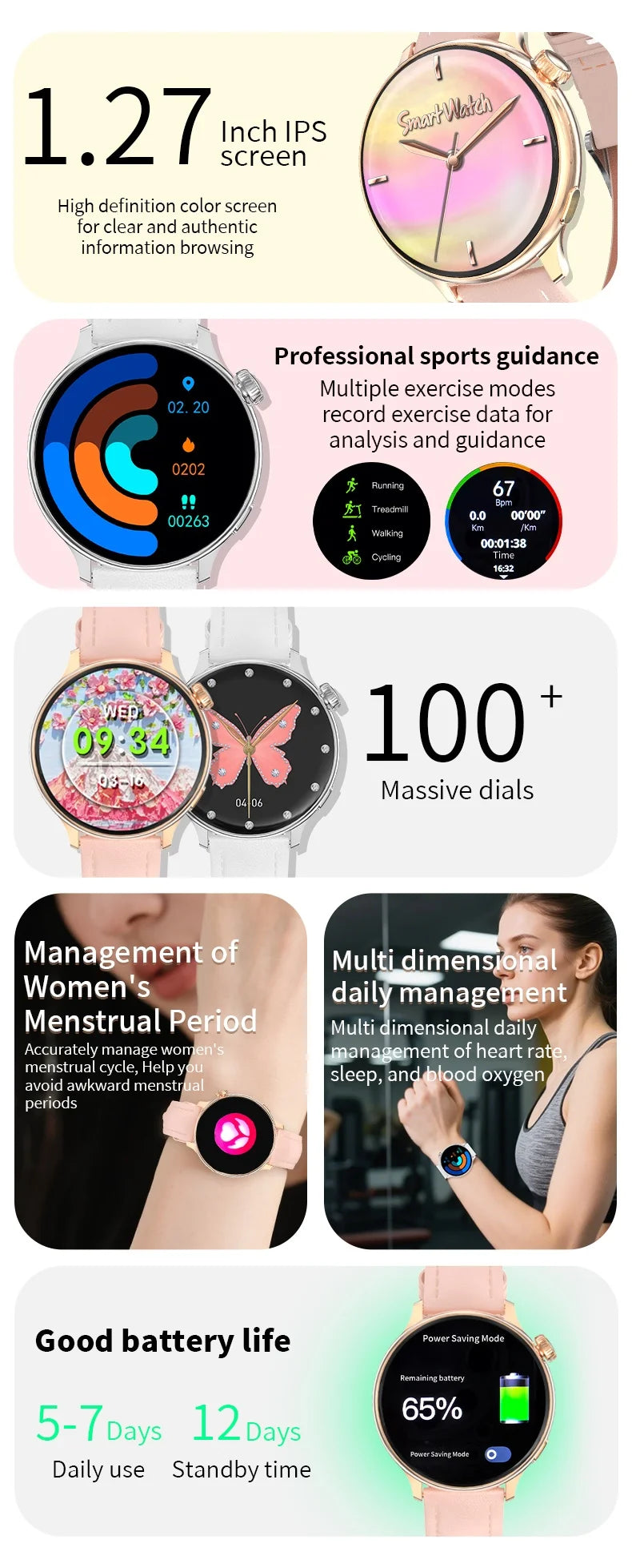 LIGE Sports Smart Watch for Women Wireless Call Heart Rate Sleep Monitor Multiple Sports Modes for Running Yoga Fitness Ladie