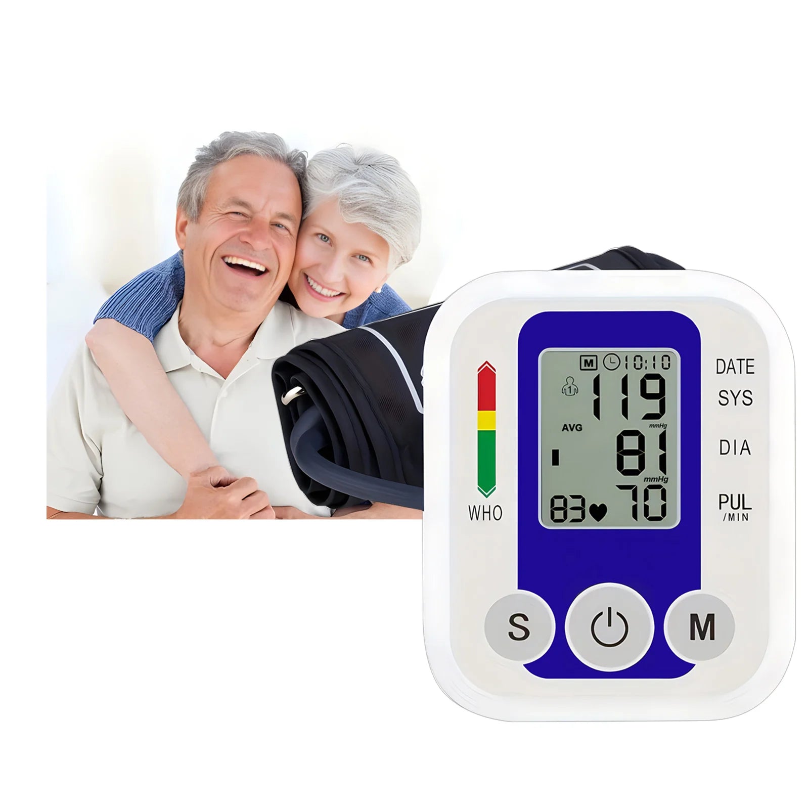Automatic Upper Arm Blood Pressure Monitor Home Sphygmomanometer Tensiometer Tonometer Heart Rate Pulse Meter Medical BP Monitor