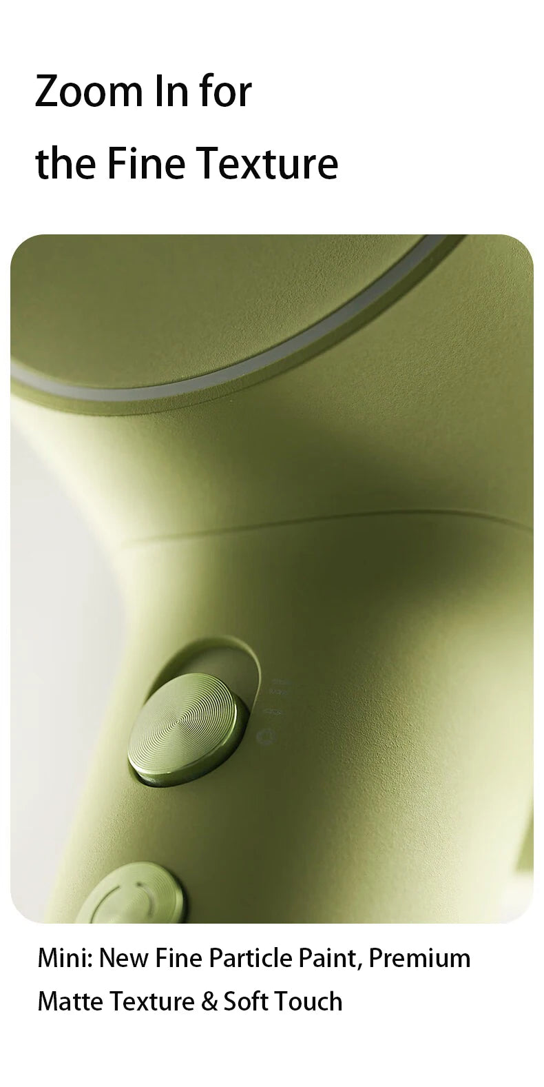 Laifen Mini high-speed hair dryer in matte olive green with premium soft-touch texture and tactile metallic buttons.
