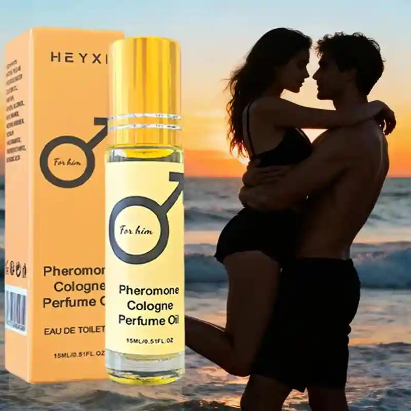 Heyxi Pheromone Cologne Perfume Oil for men. 15ml roll-on travel EDT bottle for a romantic, lasting scent experience.