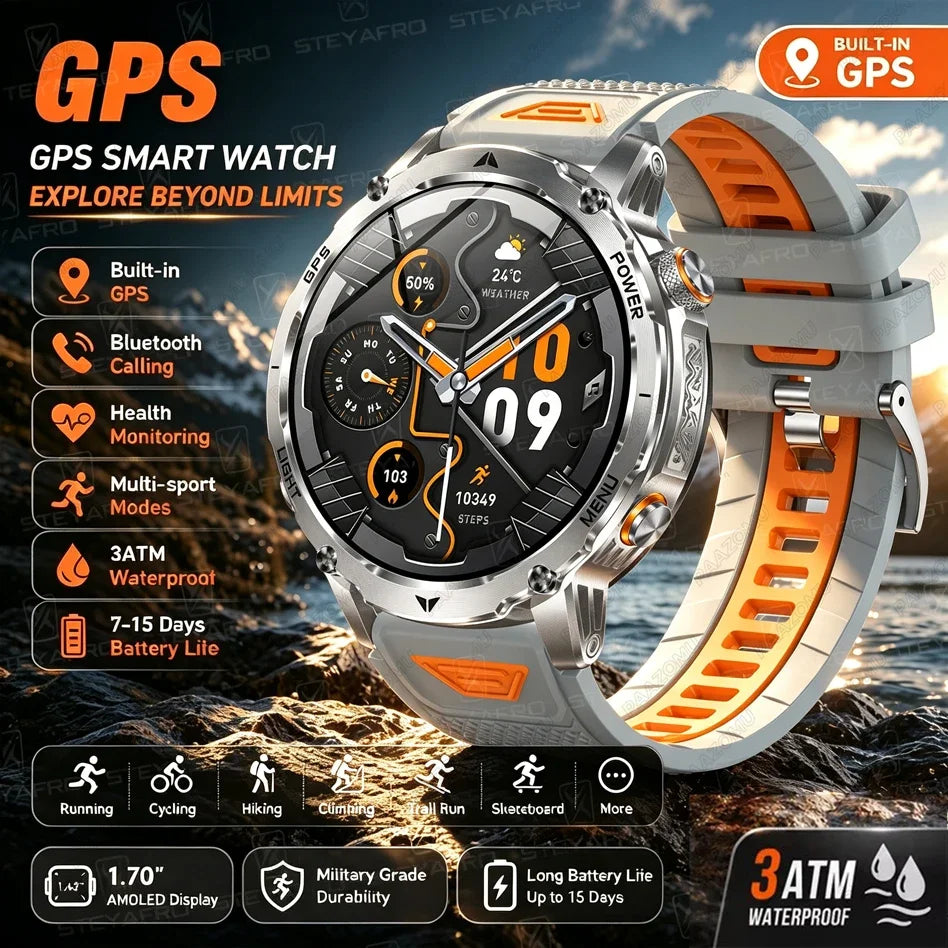 New T-Rex3 Ultra GPS Smartwatch 1100mAh Battery Compass 3ATM Waterproof Outdoor Sports Military Grade Tracker for Android IOS