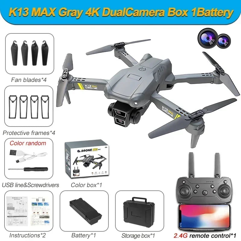 4K GPS Drone with Triple Camera - Foldable FPV Quadcopter Gray 4K DualC 1B Tidesmit