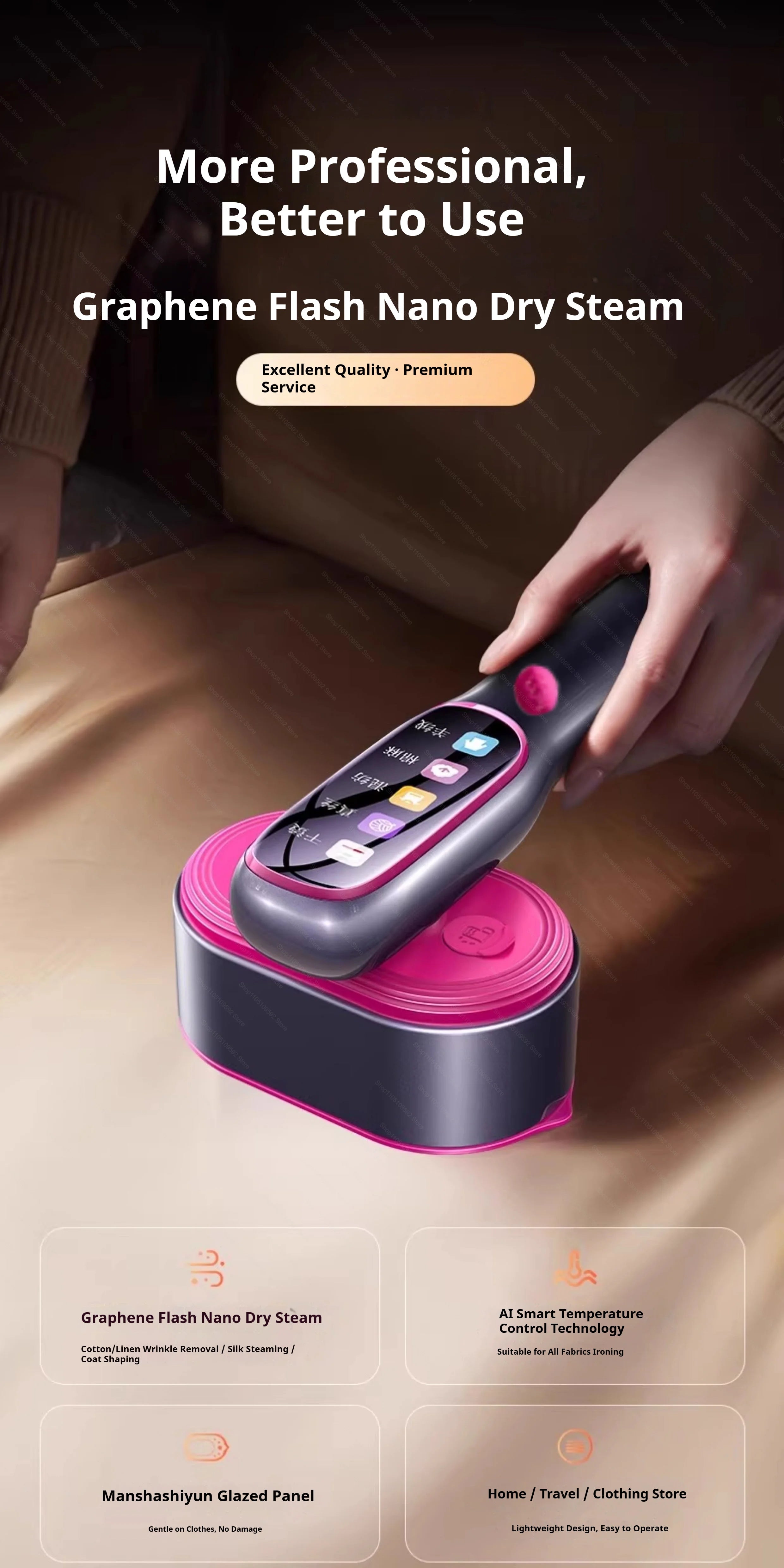 Tidesmit portable mini handheld garment steamer showing side view of the fast heating travel iron for clothes