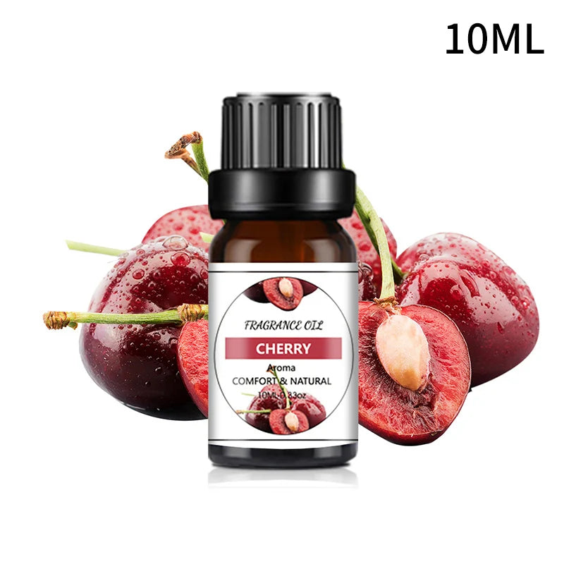 10ML Cherry Strawberry Lavender Jasmine Rose Vanilla Essential Oils for Diffuser, Humidifier, Massage, Candle, Soap Making