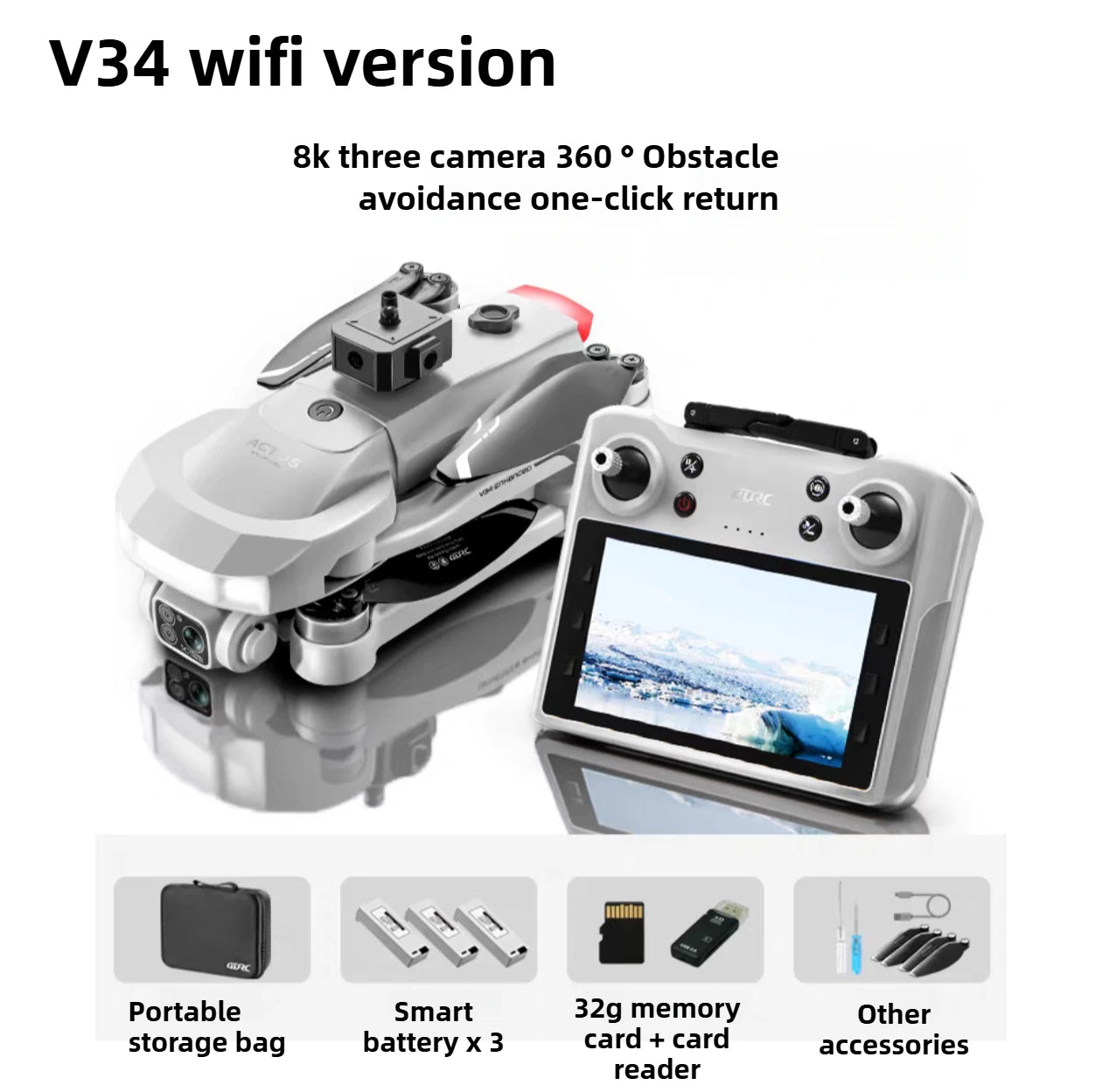 GPS Drone with 4K Camera - Foldable Brushless Quadcopter | Tidesmit V34-WiFI-3B Tidesmit