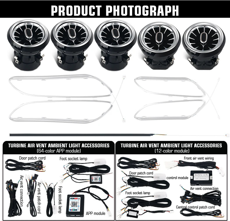 Mercedes-Benz Turbine LED Air Vents - 64 Color Ambient Lighting Kit Tidesmit