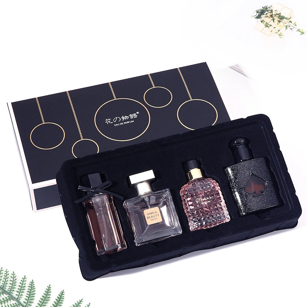 2025 Hana Monogatari 4-piece long-lasting perfume gift set for women. EDP glass bottle collection in luxury black box.