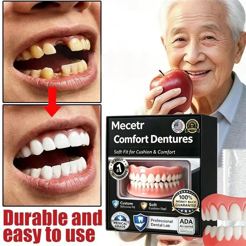 Ultra Realistic Full Mouth Fake Teeth, Flexible Silicone Upper & Lower Dentures, Ergonomic Fit Regain Confidence Easily