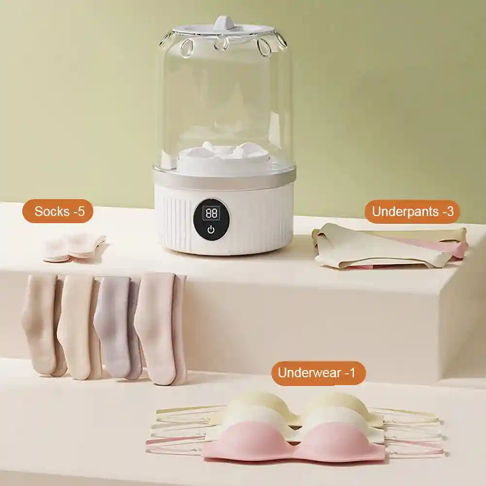 Tidesmit portable wireless mini washing machine for underwear and socks showing compact bucket laundry cup design