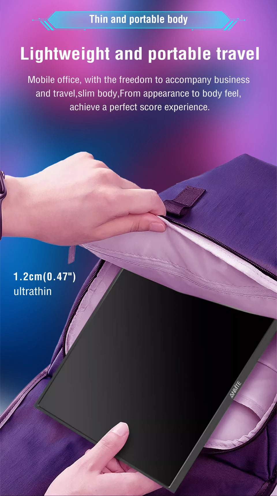 Anmite 18.5inch Portable Monitor 120Hz RGB100% With VESA Hole & Back bracket Laptop Extended Display ADS-IPS HDR Screen